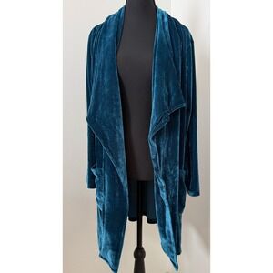Amaryllis Teal Velvet Waterfall Duster Cardigan Size S